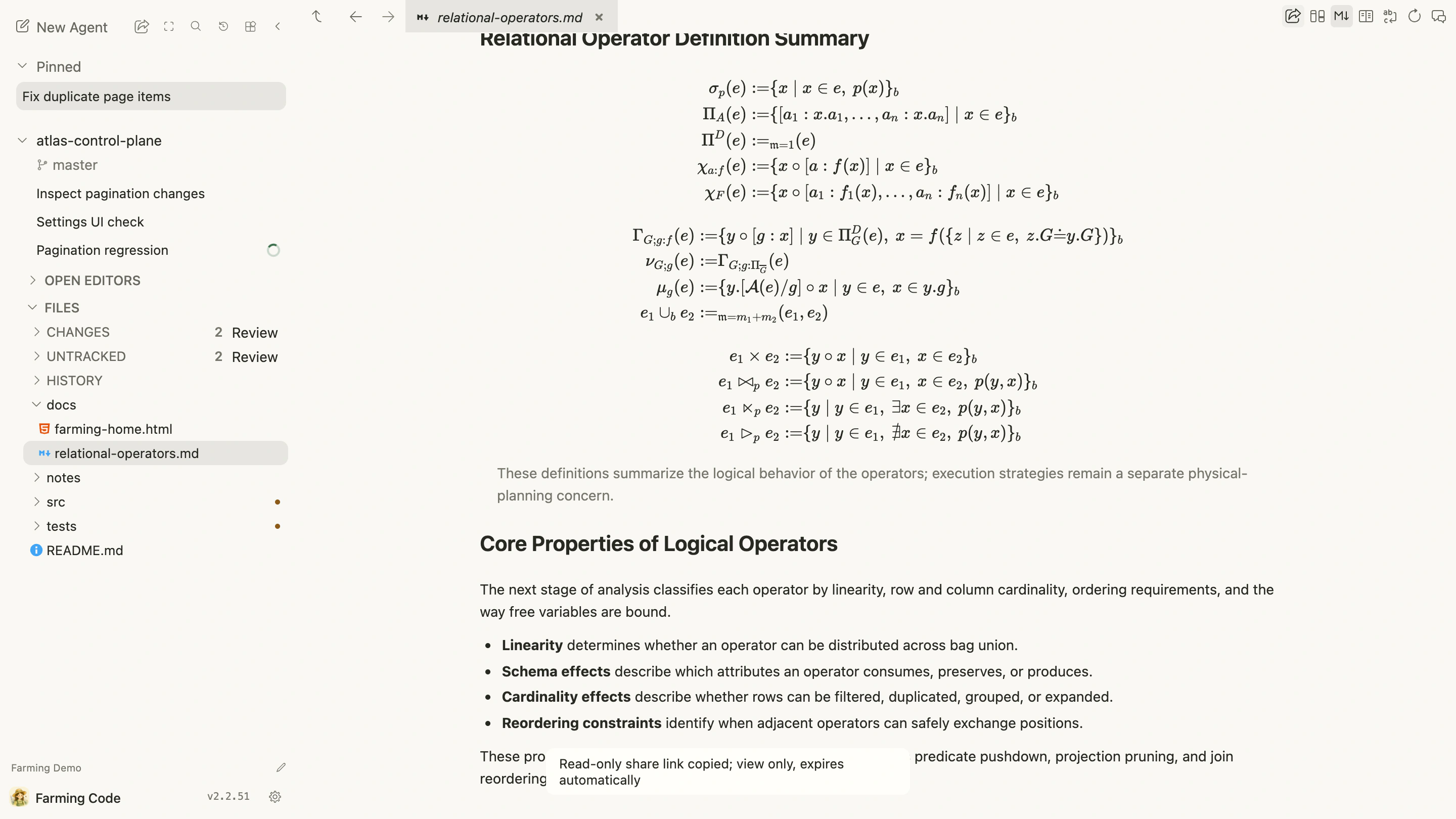 Relational operator Markdown preview in Files