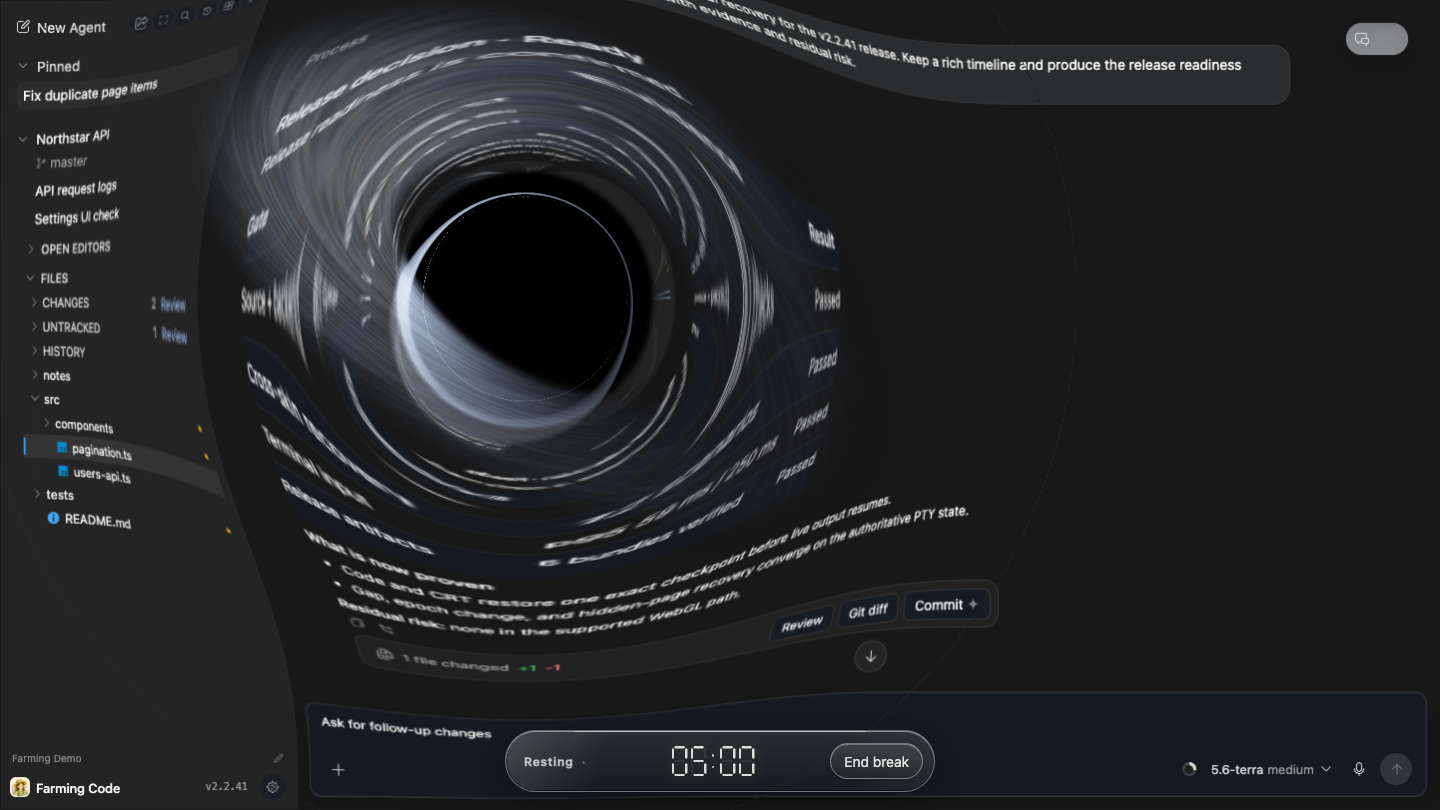 Farming Pet black-hole rest screen