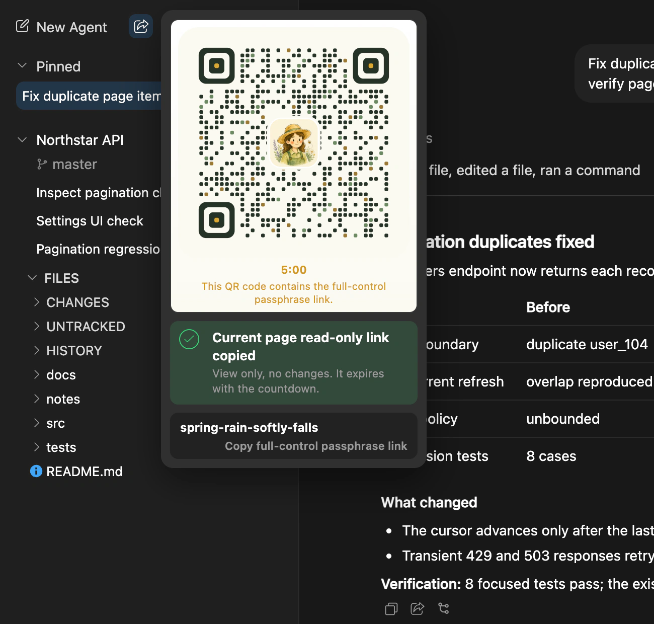A Farming page share QR code ready to scan on a phone