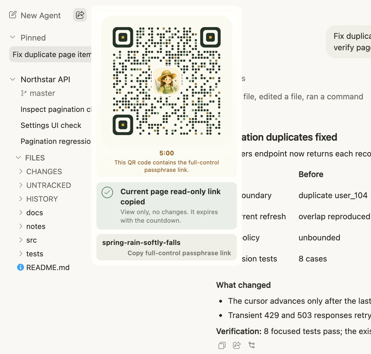A Farming page share QR code ready to scan on a phone
