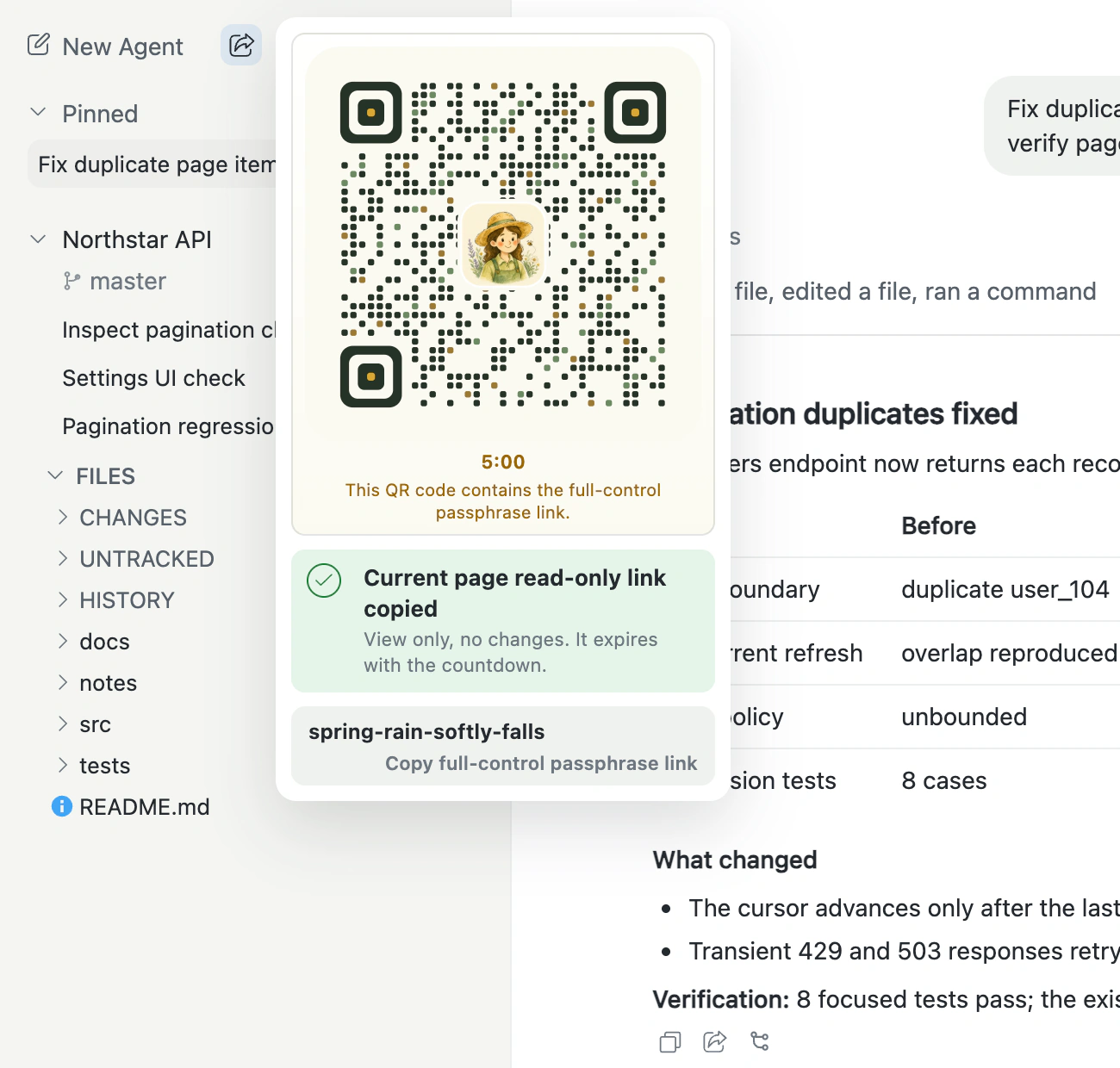 A Farming page share QR code ready to scan on a phone