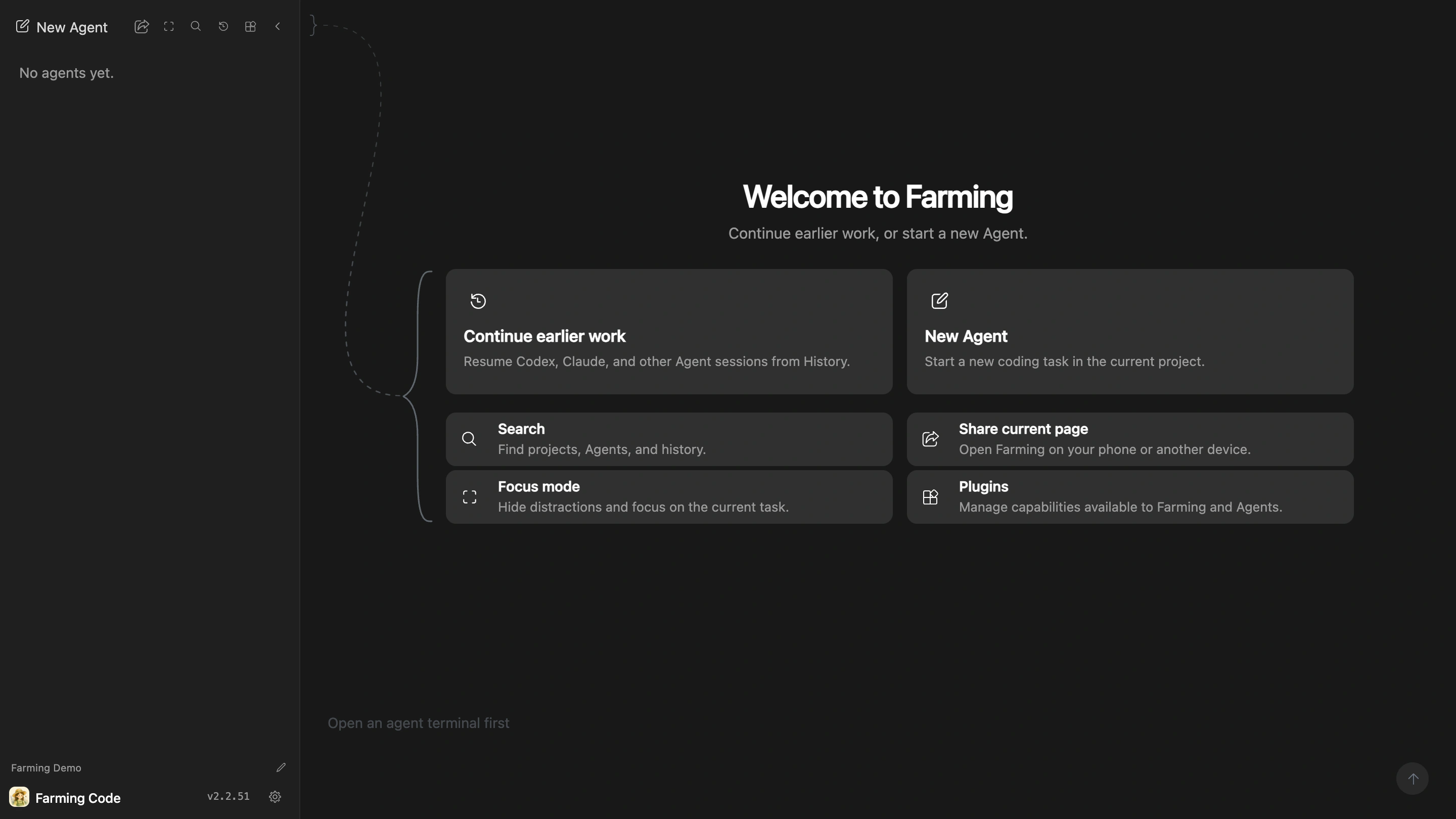 Complete Farming Code welcome screen