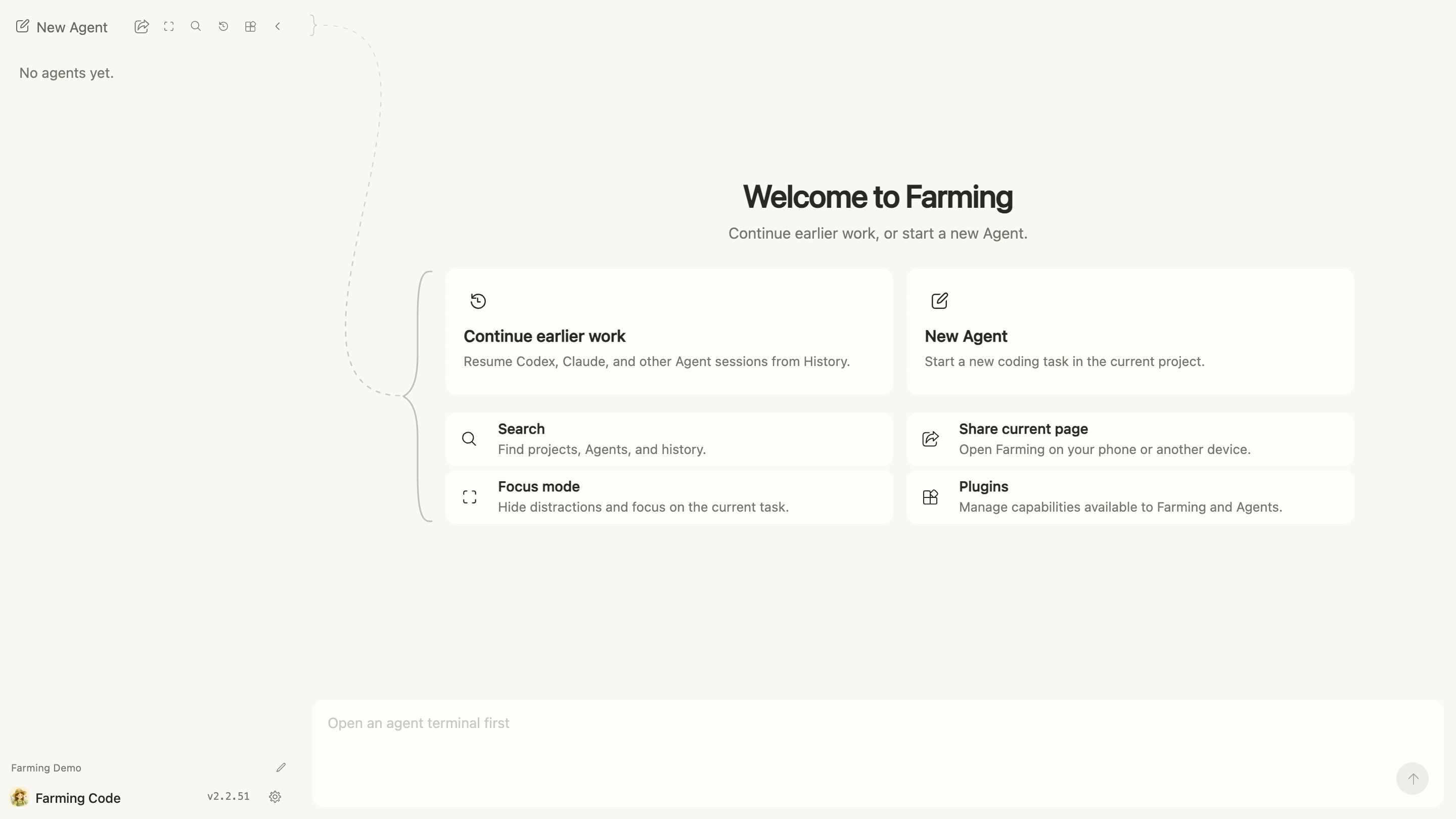 Complete Farming Code welcome screen